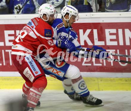 EBEL. Eishockey Bundesliga. KAC gegen 	VSV. Martin Schumnnig, (KAC), Stefan Bacher (VSV). Klagenfurt, am 29.10.2017.
Foto: Kuess

---
pressefotos, pressefotografie, kuess, qs, qspictures, sport, bild, bilder, bilddatenbank