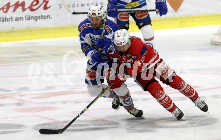 EBEL. Eishockey Bundesliga. KAC gegen 	VSV. Thomas Koch, (KAC), Nico Brunner (VSV). Klagenfurt, am 29.10.2017.
Foto: Kuess

---
pressefotos, pressefotografie, kuess, qs, qspictures, sport, bild, bilder, bilddatenbank