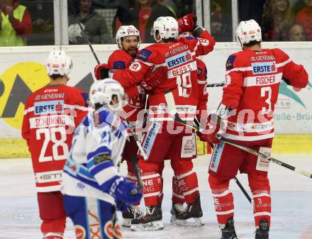 EBEL. Eishockey Bundesliga. KAC gegen 	VSV. Torjubel Thomas Koch, Johannes Bischofberger, Stefan Geier, David Joseph Fischer, Martin Schumnig (KAC). Klagenfurt, am 29.10.2017.
Foto: Kuess

---
pressefotos, pressefotografie, kuess, qs, qspictures, sport, bild, bilder, bilddatenbank