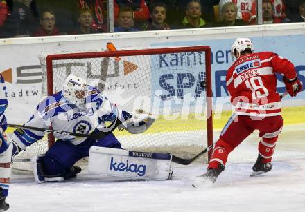EBEL. Eishockey Bundesliga. KAC gegen 	VSV. Stefan Geier, (KAC), David Kickert (VSV). Klagenfurt, am 29.10.2017.
Foto: Kuess

---
pressefotos, pressefotografie, kuess, qs, qspictures, sport, bild, bilder, bilddatenbank