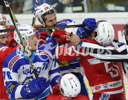 EBEL. Eishockey Bundesliga. KAC gegen 	VSV. Kevin Kapstad, (KAC), Kyle Beach  (VSV). Klagenfurt, am 29.10.2017.
Foto: Kuess

---
pressefotos, pressefotografie, kuess, qs, qspictures, sport, bild, bilder, bilddatenbank