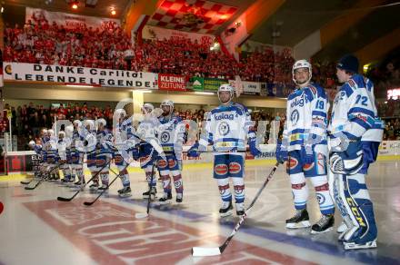 EBEL. Eishockey Bundesliga. KAC gegen 	VSV. Lukas Herzog, Stefan Bacher, Markus Schlacher, Nikolas Petrik (VSV). Klagenfurt, am 29.10.2017.
Foto: Kuess

---
pressefotos, pressefotografie, kuess, qs, qspictures, sport, bild, bilder, bilddatenbank