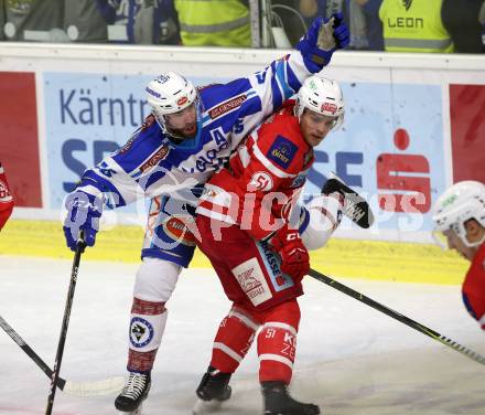 EBEL. Eishockey Bundesliga. KAC gegen 	VSV. Kevin Kapstad, (KAC), Andrew Sarauer (VSV). Klagenfurt, am 29.10.2017.
Foto: Kuess

---
pressefotos, pressefotografie, kuess, qs, qspictures, sport, bild, bilder, bilddatenbank