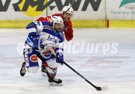 EBEL. Eishockey Bundesliga. KAC gegen 	VSV. Marco Richter, (KAC), Samuel Labrecque  (VSV). Klagenfurt, am 29.10.2017.
Foto: Kuess

---
pressefotos, pressefotografie, kuess, qs, qspictures, sport, bild, bilder, bilddatenbank