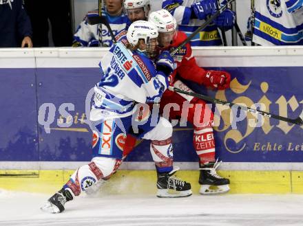 EBEL. Eishockey Bundesliga. KAC gegen 	VSV. Ramon Schnetzer, (KAC), Benjamin Lanzinger (VSV). Klagenfurt, am 29.10.2017.
Foto: Kuess

---
pressefotos, pressefotografie, kuess, qs, qspictures, sport, bild, bilder, bilddatenbank