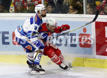 EBEL. Eishockey Bundesliga. KAC gegen 	VSV. Kevin Kapstad, (KAC), Kyle Beach (VSV). Klagenfurt, am 29.10.2017.
Foto: Kuess

---
pressefotos, pressefotografie, kuess, qs, qspictures, sport, bild, bilder, bilddatenbank