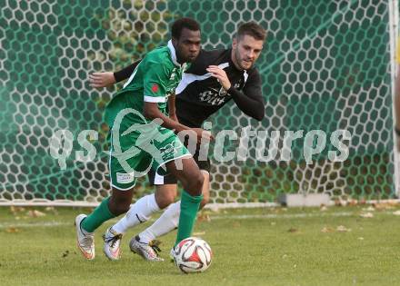 Fussball 1. KLasse C. Donau gegen Oberes Metnitztal. Boyo Jarjue,  (Donau),  Kevin Kandolf (Metnitztal). Klagenfurt, am 29.10.2017.
Foto: Kuess
---
pressefotos, pressefotografie, kuess, qs, qspictures, sport, bild, bilder, bilddatenbank