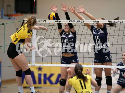 Volleyball Bundesliga. Frauen. SG Klagenfurt gegen Linz Steg. Ana Bajic, Nikolina Bajic (SG Klagenfurt), Jennifer Sadler (Linz Steg). Klagenfurt, am 4.11.2017.
Foto: Kuess
---
pressefotos, pressefotografie, kuess, qs, qspictures, sport, bild, bilder, bilddatenbank
