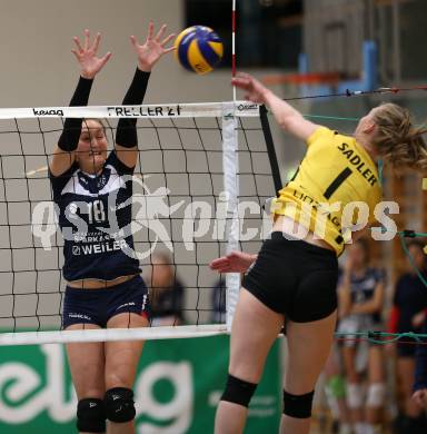 Volleyball Bundesliga. Frauen. SG Klagenfurt gegen Linz Steg. Ana Bajic (SG Klagenfurt), Jennifer Sadler (Linz Steg). Klagenfurt, am 4.11.2017.
Foto: Kuess
---
pressefotos, pressefotografie, kuess, qs, qspictures, sport, bild, bilder, bilddatenbank