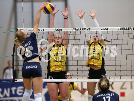 Volleyball Bundesliga. Frauen. SG Klagenfurt gegen Linz Steg. Maria Alexandra Epure (SG Klagenfurt), Margaret Riley, Sophie Marie Maass (Linz Steg). Klagenfurt, am 4.11.2017.
Foto: Kuess
---
pressefotos, pressefotografie, kuess, qs, qspictures, sport, bild, bilder, bilddatenbank