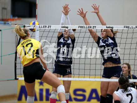 Volleyball Bundesliga. Frauen. SG Klagenfurt gegen Linz Steg. Daniela Gabriele Katz, Tatjana Rajic (SG Klagenfurt), Maria Below (Linz Steg). Klagenfurt, am 4.11.2017.
Foto: Kuess
---
pressefotos, pressefotografie, kuess, qs, qspictures, sport, bild, bilder, bilddatenbank