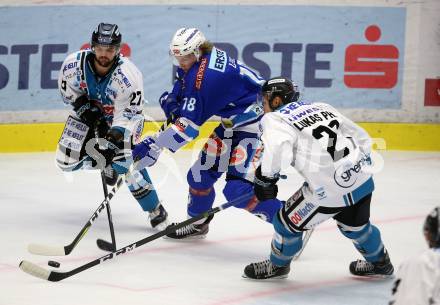 EBEL. Eishockey Bundesliga. EC VSV gegen EHC Liwest Black Wings Linz. Valentin Leiler (VSV), Bernhard Fechtig, Philipp Lukas  (Linz). Villach, am 5.11.2017.
Foto: Kuess 


---
pressefotos, pressefotografie, kuess, qs, qspictures, sport, bild, bilder, bilddatenbank