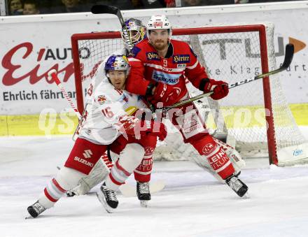 EBEL. Eishockey Bundesliga. KAC gegen 	EC Red Bull Salzburg. Matthew Neal, (KAC), Ryan Duncan  (Salzburg). Klagenfurt, am 5.11.2017.
Foto: Kuess

---
pressefotos, pressefotografie, kuess, qs, qspictures, sport, bild, bilder, bilddatenbank