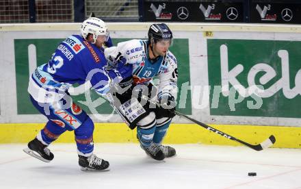 EBEL. Eishockey Bundesliga. EC VSV gegen EHC Liwest Black Wings Linz. Markus Schlacher (VSV), Joel Broda (Linz). Villach, am 5.11.2017.
Foto: Kuess 


---
pressefotos, pressefotografie, kuess, qs, qspictures, sport, bild, bilder, bilddatenbank