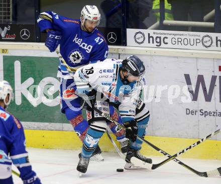 EBEL. Eishockey Bundesliga. EC VSV gegen EHC Liwest Black Wings Linz. Ryan Glenn  (VSV), Joel Broda (Linz). Villach, am 5.11.2017.
Foto: Kuess 


---
pressefotos, pressefotografie, kuess, qs, qspictures, sport, bild, bilder, bilddatenbank
