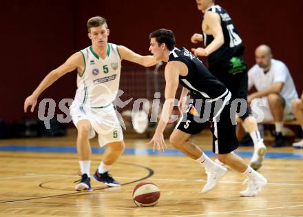 Basketball 2. Bundesliga. Grunddurchgang. 7. Runde. KOS Celovec gegen Jennersdorf Blackbirds. Andi Smrtnik (KOS Celovec), Thomas Linzer (Jennersdorf Blackbirds). Klagenfurt, am 4.11.2017.
Foto: Kuess
---
pressefotos, pressefotografie, kuess, qs, qspictures, sport, bild, bilder, bilddatenbank