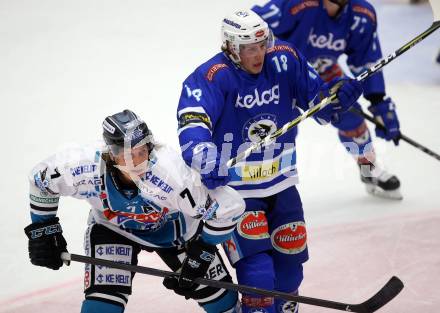 EBEL. Eishockey Bundesliga. EC VSV gegen EHC Liwest Black Wings Linz. Valentin Leiler (VSV), Brian Lebler (Linz). Villach, am 5.11.2017.
Foto: Kuess 


---
pressefotos, pressefotografie, kuess, qs, qspictures, sport, bild, bilder, bilddatenbank