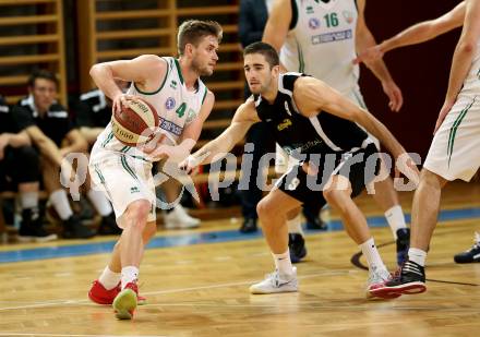 Basketball 2. Bundesliga. Grunddurchgang. 7. Runde. KOS Celovec gegen Jennersdorf Blackbirds. Ziga Erculj (KOS Celovec), Manuel Jandrasits (Jennersdorf Blackbirds). Klagenfurt, am 4.11.2017.
Foto: Kuess
---
pressefotos, pressefotografie, kuess, qs, qspictures, sport, bild, bilder, bilddatenbank