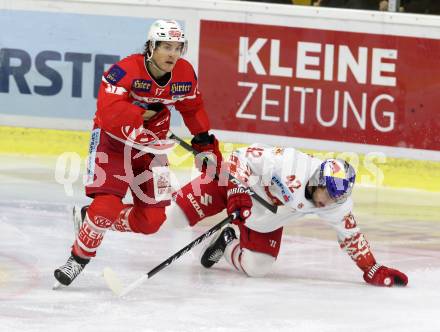 EBEL. Eishockey Bundesliga. KAC gegen 	EC Red Bull Salzburg. Manuel Ganahl,  (KAC), Layne Viveiros (Salzburg). Klagenfurt, am 5.11.2017.
Foto: Kuess

---
pressefotos, pressefotografie, kuess, qs, qspictures, sport, bild, bilder, bilddatenbank