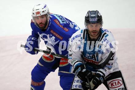 EBEL. Eishockey Bundesliga. EC VSV gegen EHC Liwest Black Wings Linz. Andrew Sarauer (VSV), Jacob Charles Dowell  (Linz). Villach, am 5.11.2017.
Foto: Kuess 


---
pressefotos, pressefotografie, kuess, qs, qspictures, sport, bild, bilder, bilddatenbank