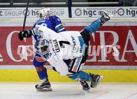 EBEL. Eishockey Bundesliga. EC VSV gegen EHC Liwest Black Wings Linz. Miha Stebih (VSV), Brian Lebler (Linz). Villach, am 5.11.2017.
Foto: Kuess 


---
pressefotos, pressefotografie, kuess, qs, qspictures, sport, bild, bilder, bilddatenbank