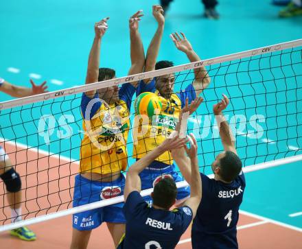 Volleyball Champions League. SK Posojilnica Aich/Dob gegen Fenerbahce Sports Club Istanbul (TUR). Michal Hruska, Lukasz Wiese (Aich/Dob). Klagenfurt, am 8.11.2017.
Foto: Kuess
---
pressefotos, pressefotografie, kuess, qs, qspictures, sport, bild, bilder, bilddatenbank