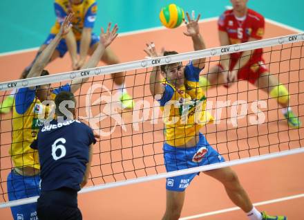 Volleyball Champions League. SK Posojilnica Aich/Dob gegen Fenerbahce Sports Club Istanbul (TUR). Kasper Vuorinen, Michal Hruska (Aich/Dob). Klagenfurt, am 8.11.2017.
Foto: Kuess
---
pressefotos, pressefotografie, kuess, qs, qspictures, sport, bild, bilder, bilddatenbank