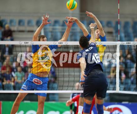 Volleyball Champions League. SK Posojilnica Aich/Dob gegen Fenerbahce Sports Club Istanbul (TUR).  Michal Hruska, Michal Petras (Aich/Dob). Klagenfurt, am 8.11.2017.
Foto: Kuess
---
pressefotos, pressefotografie, kuess, qs, qspictures, sport, bild, bilder, bilddatenbank