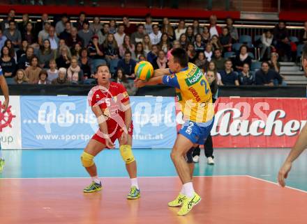 Volleyball Champions League. SK Posojilnica Aich/Dob gegen Fenerbahce Sports Club Istanbul (TUR). Michal Petras, Nejc Pusnik (Aich/Dob). Klagenfurt, am 8.11.2017.
Foto: Kuess
---
pressefotos, pressefotografie, kuess, qs, qspictures, sport, bild, bilder, bilddatenbank