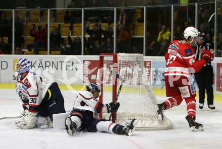 EBEL. Eishockey Bundesliga. KAC gegen 	KHL Medvescak Zagreb. Torjubel Manuel Ganahl (KAC). Klagenfurt, am 15.11.2017.
Foto: Kuess

---
pressefotos, pressefotografie, kuess, qs, qspictures, sport, bild, bilder, bilddatenbank