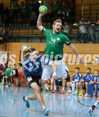 Handball Bundesliga. Schlafraum.at Kaernten gegen Union Sparkasse Korneuburg. Miha Tomsic (schlafraum.at), Ivan Brandic  (Korneuburg). Klagenfurt, am 18.7.2017.
Foto: Kuess
---
pressefotos, pressefotografie, kuess, qs, qspictures, sport, bild, bilder, bilddatenbank