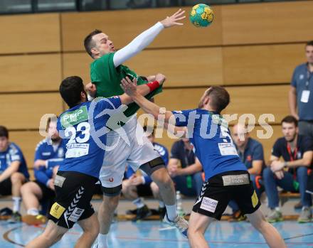 Handball Bundesliga. Schlafraum.at Kaernten gegen Union Sparkasse Korneuburg. Patrick Jochum (schlafraum.at), Andreas Suritsch, David Mueller  (Korneuburg). Klagenfurt, am 18.7.2017.
Foto: Kuess
---
pressefotos, pressefotografie, kuess, qs, qspictures, sport, bild, bilder, bilddatenbank