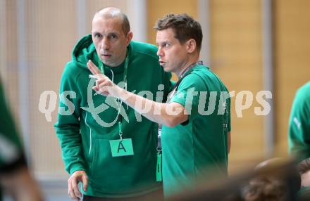 Handball Bundesliga. Schlafraum.at Kaernten gegen Union Sparkasse Korneuburg. Trainer Jure Krevh, Michael Pontasch Mueller (schlafraum.at). Klagenfurt, am 18.7.2017.
Foto: Kuess
---
pressefotos, pressefotografie, kuess, qs, qspictures, sport, bild, bilder, bilddatenbank