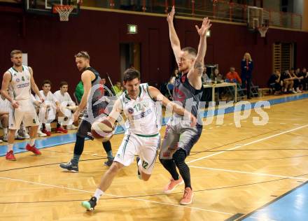 Basketball 2. Bundesliga. Grunddurchgang. 9. Runde. KOS Celovec gegen Raiders Villach. Christian Erschen, (KOS Celovec), Nino Gross (Raiders Villach). Klagenfurt, am 18.11.2017.
Foto: Kuess
---
pressefotos, pressefotografie, kuess, qs, qspictures, sport, bild, bilder, bilddatenbank