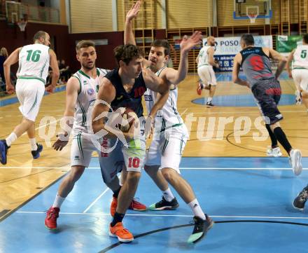 Basketball 2. Bundesliga. Grunddurchgang. 9. Runde. KOS Celovec gegen Raiders Villach. Ziga Erculj, Christian erschen (KOS Celovec), Simon Finzgar  (Raiders Villach). Klagenfurt, am 18.11.2017.
Foto: Kuess
---
pressefotos, pressefotografie, kuess, qs, qspictures, sport, bild, bilder, bilddatenbank