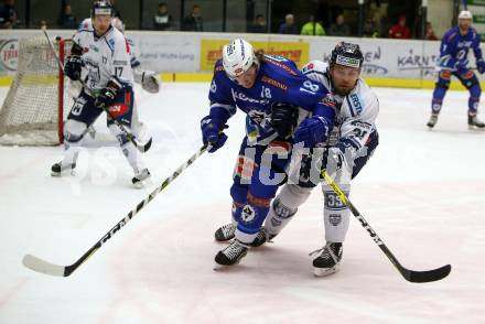 EBEL. Eishockey Bundesliga. EC VSV gegen Fehervar AV 19. Valentin Leiler, (VSV), Arttu Luttinen (Alba Volan). Villach, am 19.11.2017.
Foto: Kuess 


---
pressefotos, pressefotografie, kuess, qs, qspictures, sport, bild, bilder, bilddatenbank