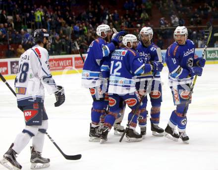 EBEL. Eishockey Bundesliga. EC VSV gegen Fehervar AV 19. Torjubel  (VSV). Villach, am 19.11.2017.
Foto: Kuess 


---
pressefotos, pressefotografie, kuess, qs, qspictures, sport, bild, bilder, bilddatenbank