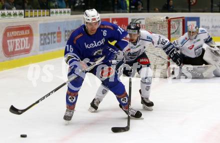 EBEL. Eishockey Bundesliga. EC VSV gegen Fehervar AV 19. Jordan Hickmott, (VSV), Janos Hari (Alba Volan). Villach, am 19.11.2017.
Foto: Kuess 


---
pressefotos, pressefotografie, kuess, qs, qspictures, sport, bild, bilder, bilddatenbank