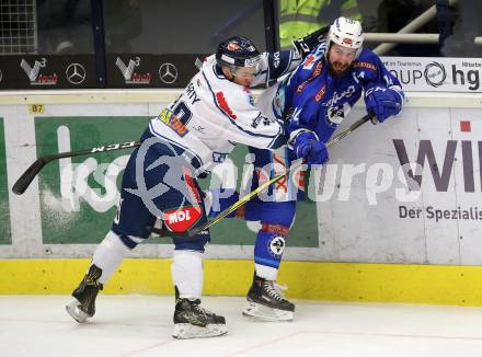 EBEL. Eishockey Bundesliga. EC VSV gegen Fehervar AV 19. Kyle Beach, (VSV), Jonathan Harty (Alba Volan). Villach, am 19.11.2017.
Foto: Kuess 


---
pressefotos, pressefotografie, kuess, qs, qspictures, sport, bild, bilder, bilddatenbank