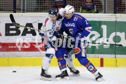EBEL. Eishockey Bundesliga. EC VSV gegen Fehervar AV 19. Benjamin Petrik, (VSV), David Gilbert (Alba Volan). Villach, am 19.11.2017.
Foto: Kuess 


---
pressefotos, pressefotografie, kuess, qs, qspictures, sport, bild, bilder, bilddatenbank