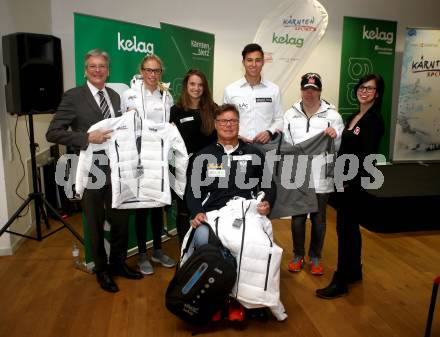 Kaernten Sport. Sportlermeeting. Package Uebergabe. Peter Kaiser, Yana Dobnig, Marilena Preiml, Federico Kucher, Alexander Radin, Julia Sciancalepore; vorne  Klaus Dolleschal. Klagenfurt, 20.11.2017.
Foto: Kuess 
---
pressefotos, pressefotografie, kuess, qs, qspictures, sport, bild, bilder, bilddatenbank