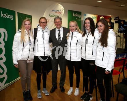 Kaernten Sport. Sportlermeeting. Package Uebergabe.  Julia Wieltschnig, Yana Dobnig, Peter Kaiser, Katharina Sadnik, Nina Mosser, Corina Druml. Klagenfurt, 20.11.2017.
Foto: Kuess 
---
pressefotos, pressefotografie, kuess, qs, qspictures, sport, bild, bilder, bilddatenbank