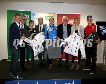 Kaernten Sport. Sportlermeeting. Package Uebergabe.  Arno Arthofer, Wolfgang Gratzer, Lisa Perterer, Landeshauptmann Peter Kaiser, Marina Reiner,  Manfred Freitag (Kelag), Carina Poelzl, Felix Oschmautz. Klagenfurt, 20.11.2017.
Foto: Kuess 
---
pressefotos, pressefotografie, kuess, qs, qspictures, sport, bild, bilder, bilddatenbank
