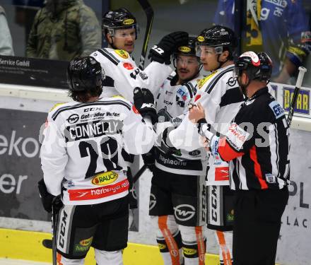 EBEL. Eishockey Bundesliga. EC VSV gegen Dornbirn Bulldogs. Torjubel Brodie Reid, Brian Conelly, Matthew Fraser, Dustin Sylvester (Dornbirn). Villach, am 24.11.2017.
Foto: Kuess 


---
pressefotos, pressefotografie, kuess, qs, qspictures, sport, bild, bilder, bilddatenbank