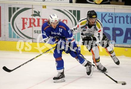 EBEL. Eishockey Bundesliga. EC VSV gegen Dornbirn Bulldogs. Valentin Leiler, (VSV), Olivier Magnan (Dornbirn). Villach, am 24.11.2017.
Foto: Kuess 


---
pressefotos, pressefotografie, kuess, qs, qspictures, sport, bild, bilder, bilddatenbank