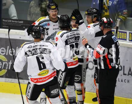 EBEL. Eishockey Bundesliga. EC VSV gegen Dornbirn Bulldogs. Torjubel Brodie Reid, Brian Conelly, Matthew Fraser, Dustin Sylvester, Sean McMonagle (Dornbirn). Villach, am 24.11.2017.
Foto: Kuess 


---
pressefotos, pressefotografie, kuess, qs, qspictures, sport, bild, bilder, bilddatenbank