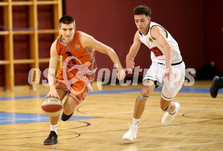 Basketball 2. Bundesliga. Grunddurchgang. 10. Runde. Woerthersee Piraten gegen Basket 2000 Vienna Warriors. Lukas Hahn,  (Piraten), Luka Todorovic (Basket2000). Klagenfurt, am 25.11.2017.
Foto: Kuess
---
pressefotos, pressefotografie, kuess, qs, qspictures, sport, bild, bilder, bilddatenbank