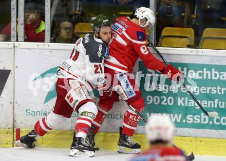 EBEL. Eishockey Bundesliga. KAC gegen 	HCB Suedtirol Alperia. Philipp Kreuzer, (KAC), Daniel Glira (Bozen). Klagenfurt, am 26.11.2017.
Foto: Kuess

---
pressefotos, pressefotografie, kuess, qs, qspictures, sport, bild, bilder, bilddatenbank