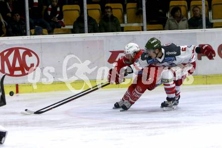 EBEL. Eishockey Bundesliga. KAC gegen 	HCB Suedtirol Alperia. Johannes Bischofberger,  (KAC), Christopher Carlisle (Bozen). Klagenfurt, am 26.11.2017.
Foto: Kuess

---
pressefotos, pressefotografie, kuess, qs, qspictures, sport, bild, bilder, bilddatenbank