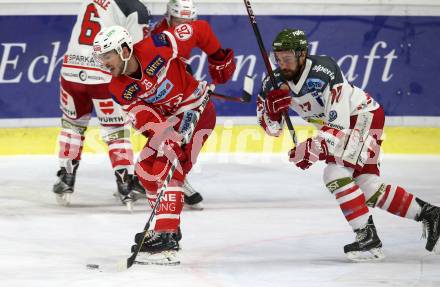 EBEL. Eishockey Bundesliga. KAC gegen 	HCB Suedtirol Alperia. Jonathan Rheault, (KAC), Matt Tomassoni (Bozen). Klagenfurt, am 26.11.2017.
Foto: Kuess

---
pressefotos, pressefotografie, kuess, qs, qspictures, sport, bild, bilder, bilddatenbank